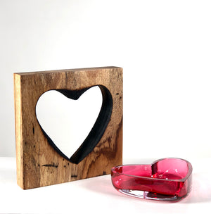 Zebra Wood Heart with Handblown Ruby Glass