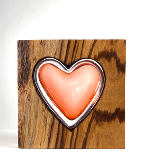 Zebra Wood Heart with Handblown Apricot Glass