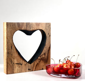 Zebra Wood Heart with Handblown Ruby Glass