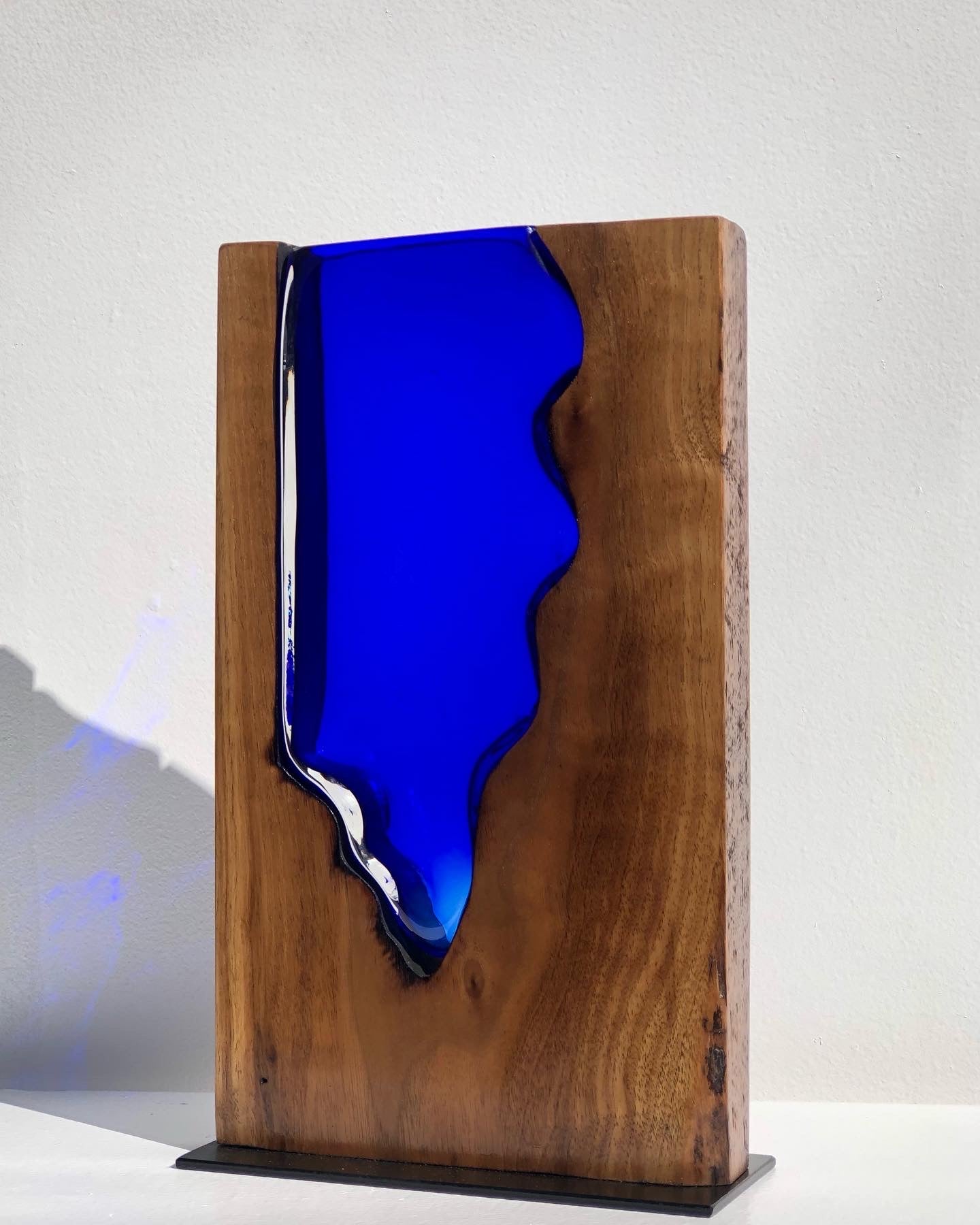 Handblown Cobalt Glass with Walnut Wood